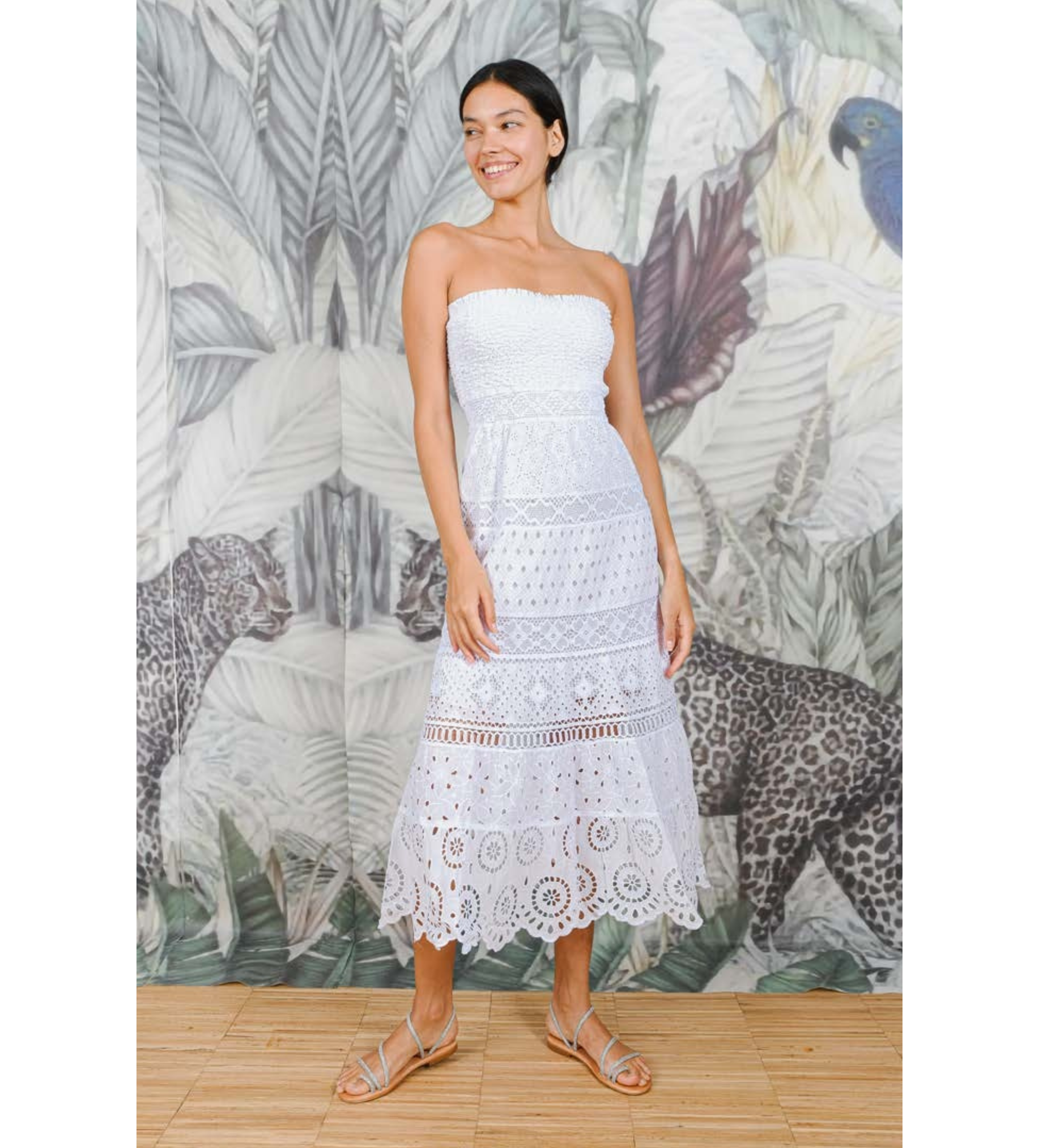 Temptation Positano abito lungo in pizzo San Gallo Bianco