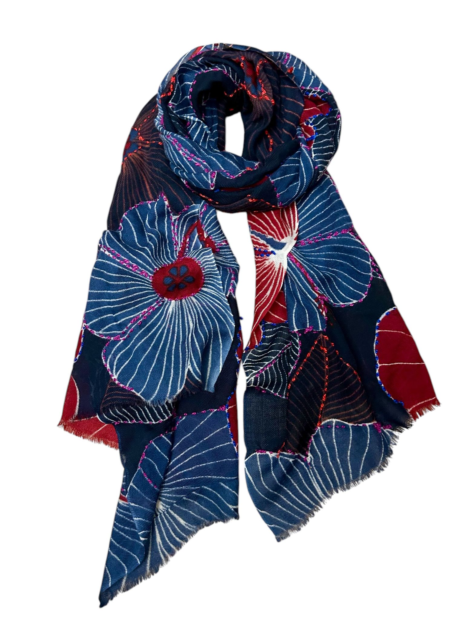 Paola Simonetti - Sciarpa in lana ricamata a mano