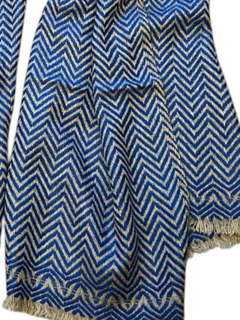 Paola Simonetti - Sciarpa in cachemire fantasia spigata blu di Persia