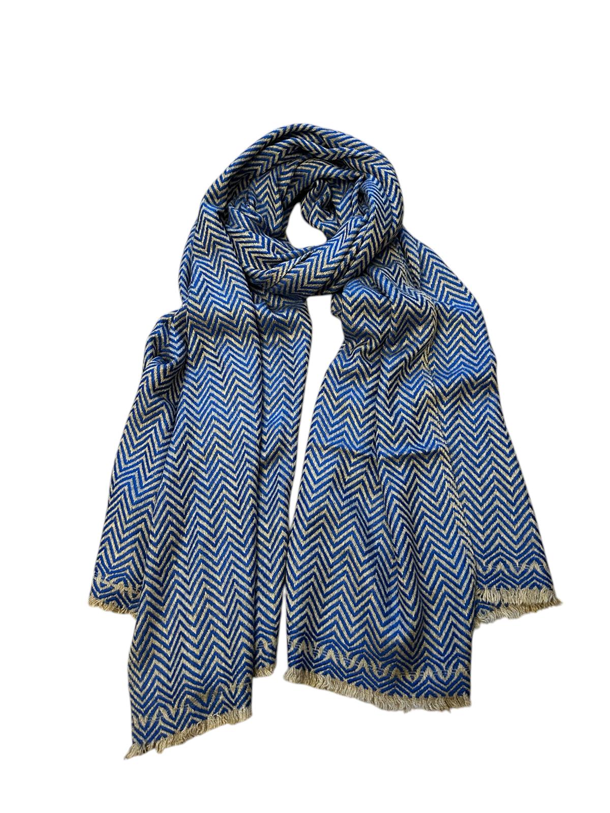 Paola Simonetti - Sciarpa in cachemire fantasia spigata blu di Persia