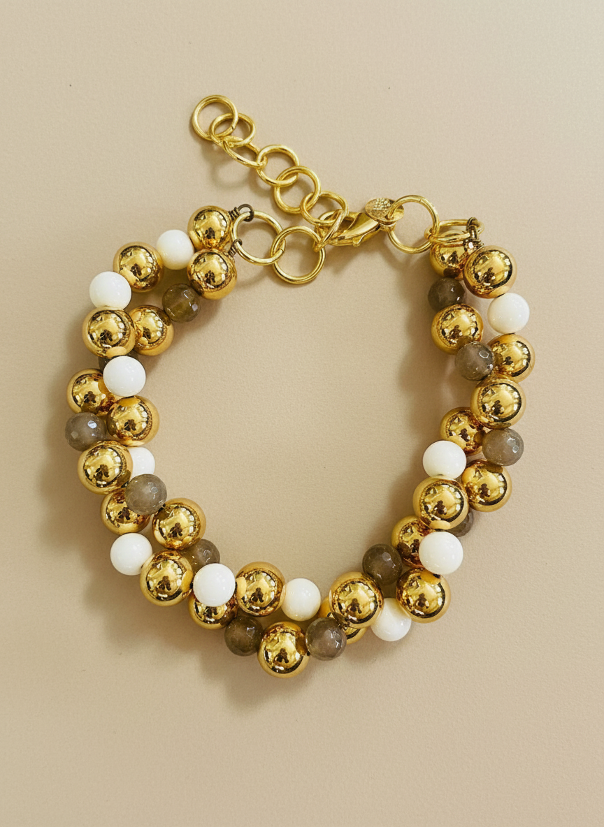 Collana in Bronzo Bagnato in Oro 24k con Pietre Semipreziose