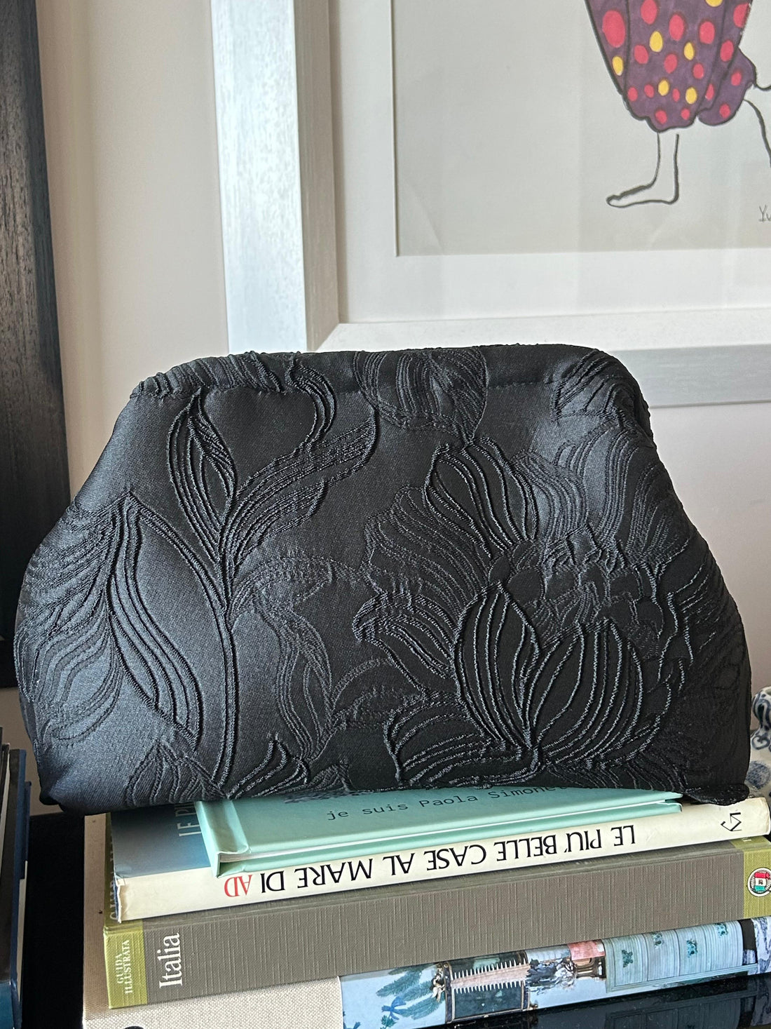 CLUTCH DAMASCATA NERA GRANDE