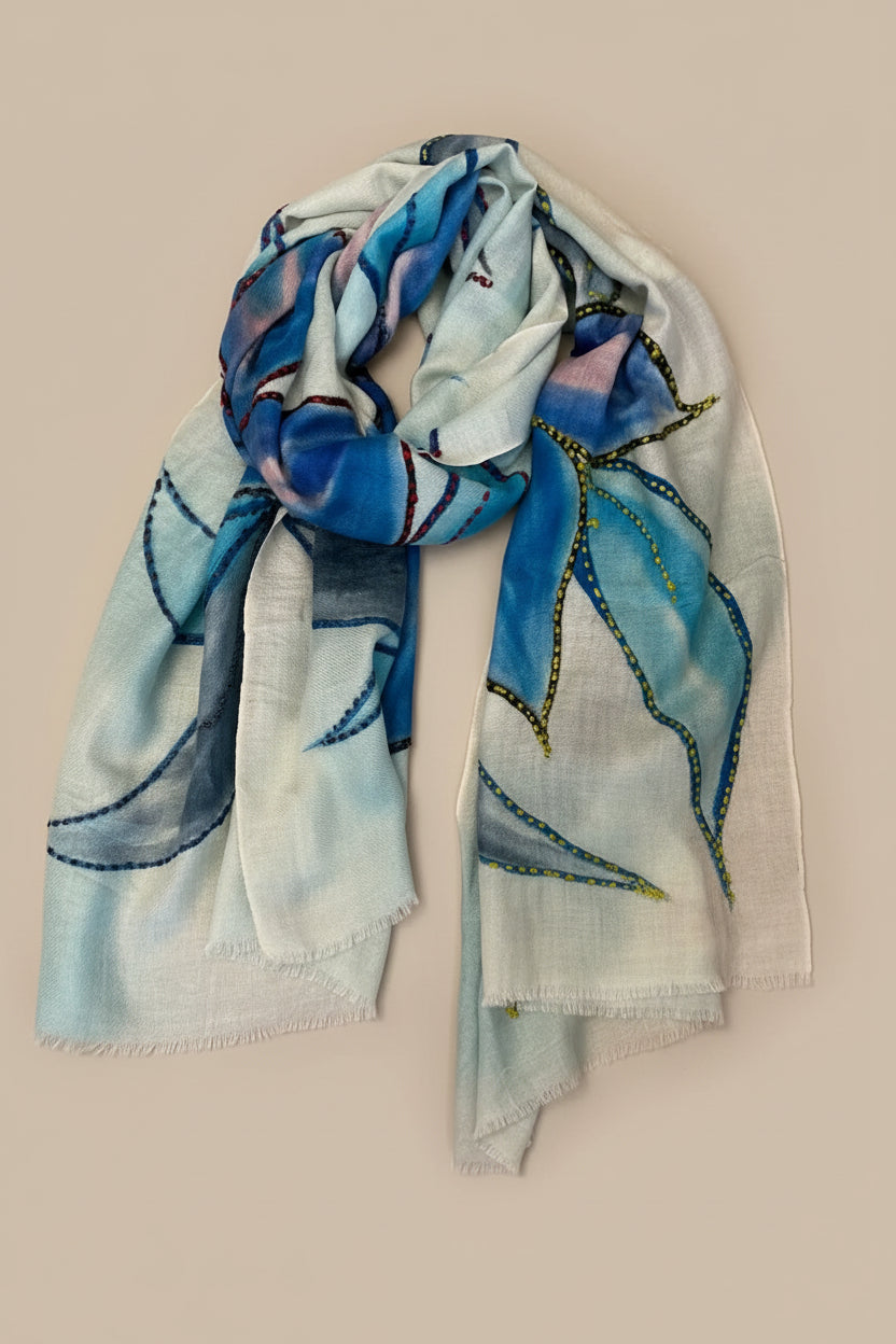 Sciarpa 100% cashmere ricamata a mano