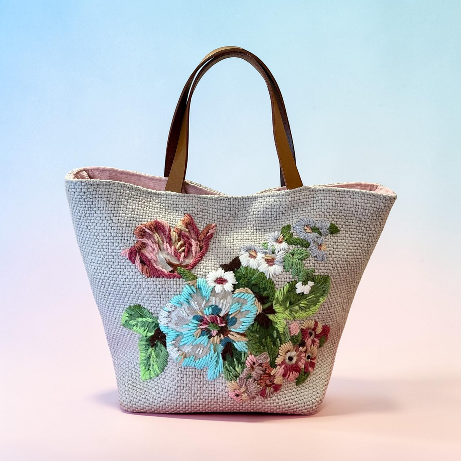 Borsa a mano tessuto archivio ricamo floreale - Pezzo unico